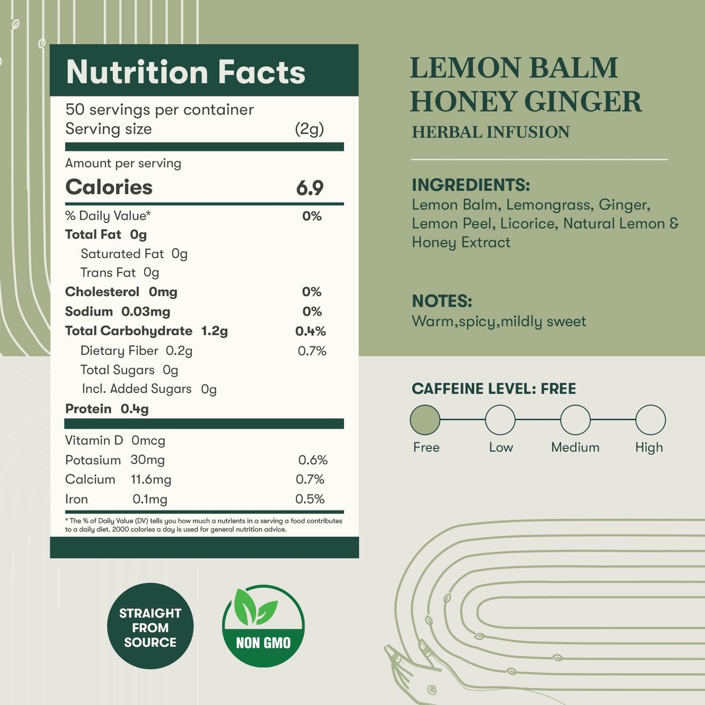Luxmi Estates Lemon Balm Honey Ginger Herbal Tea | 50 Pyramid Tea Bags (100g, 3.5oz), Caffeine-Free Calming Blend with Lemon Balm, Ginger, Lemongrass, Lemon Peel, &amp; Natural Honey Flavor, Vegan