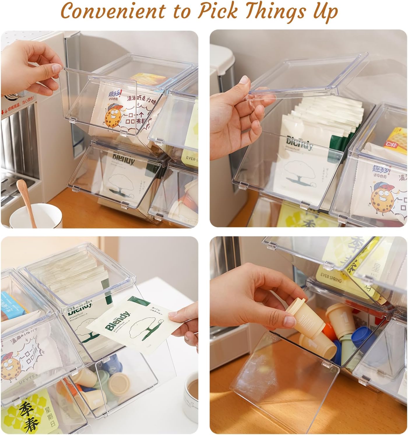 Stackable Tea-Bag Holder Organizer - Box Storage Organizer, Clear Coffee and Tea Organizer for Counter Tops, Kitchen Cabinets, Pantry, 2 Pack
