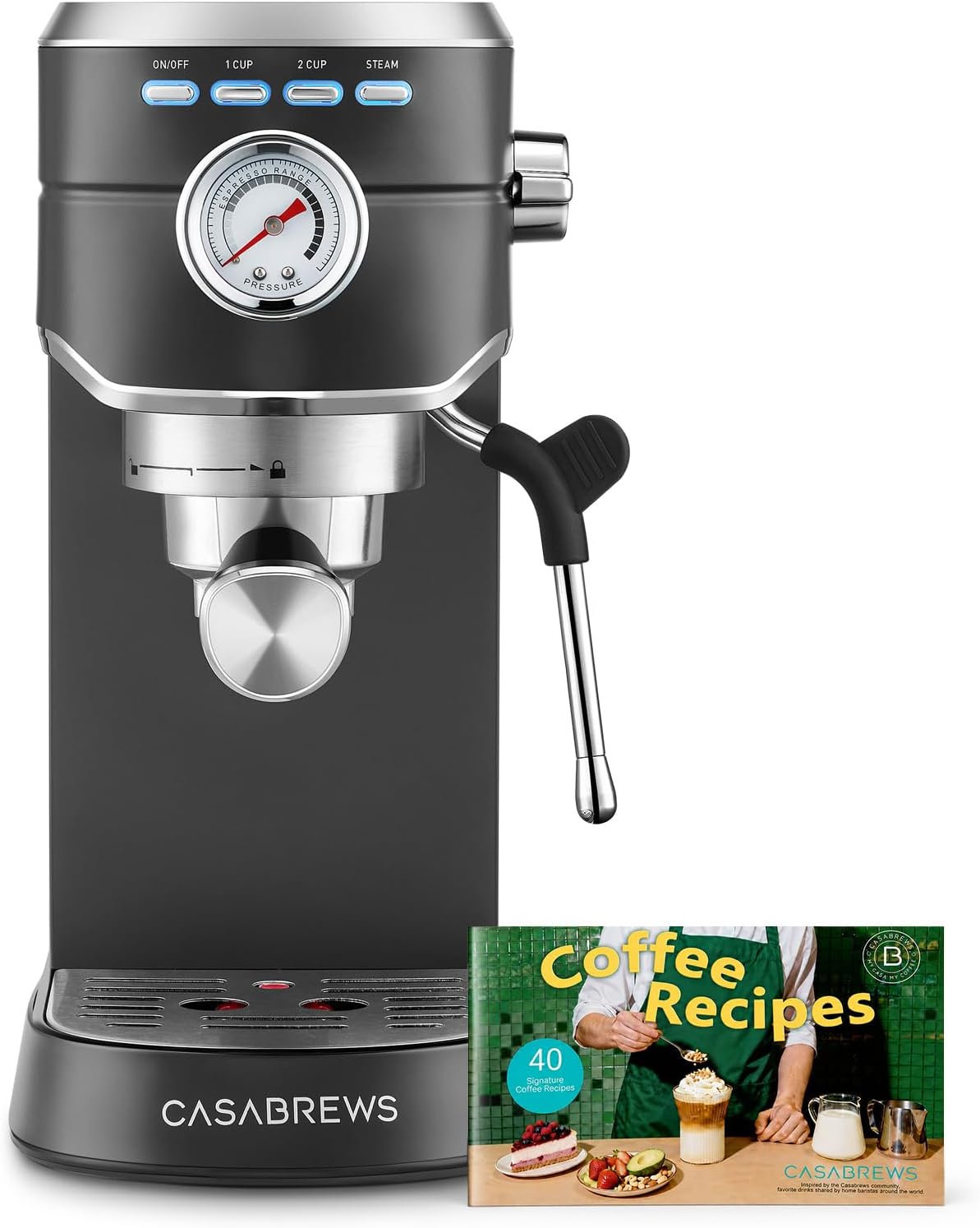 CASABREWS CM5418 Espresso Machine, Espresso Coffee Maker with Steam Wand | Stainless Steel, 20-Bar Pump, Built-in Pressure Gauge, Powerful Steam Wand for Cappuccino Latte for Home, 34oz Water Tank