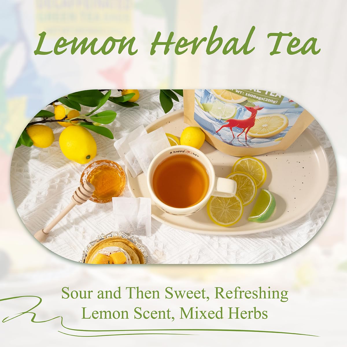 WT WEETEE Lemon Herbal Tea Bags 100ct, Juicy Lemon Flavor, Hot Iced &amp; Cold | Natural Caffeine-free Lemon Tea with Rose Hip &amp; Lemon Peel, Bright, Refreshing Sweet-and-Sour Infusion for On-the-Go