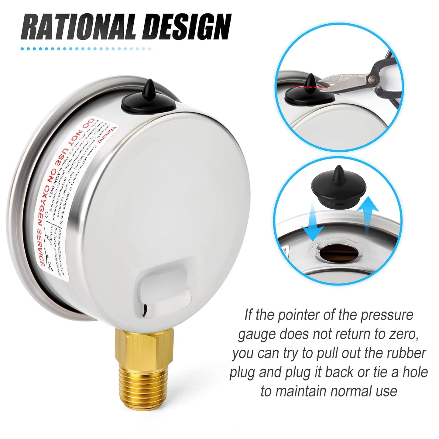 MEANLIN MEASURE 0~15Psi Stainless Steel 1/4" NPT 2.5" FACE DIAL Liquid Filled Pressure Gauge WOG Water Oil Lower Mount, with 1/2" NPT and 3/8" NPT Hex Bushing