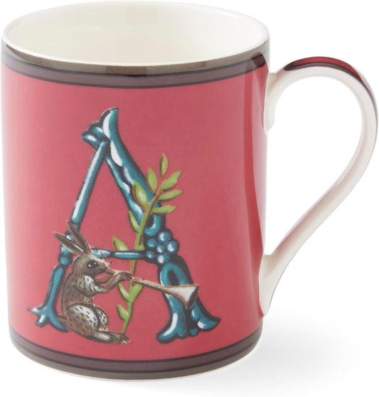 Spode Kit Kemp Alphabet Mug - Letter A Monogram in Fine China, 12oz Ceramic Coffee Cup for Hot Drinks, Personalized