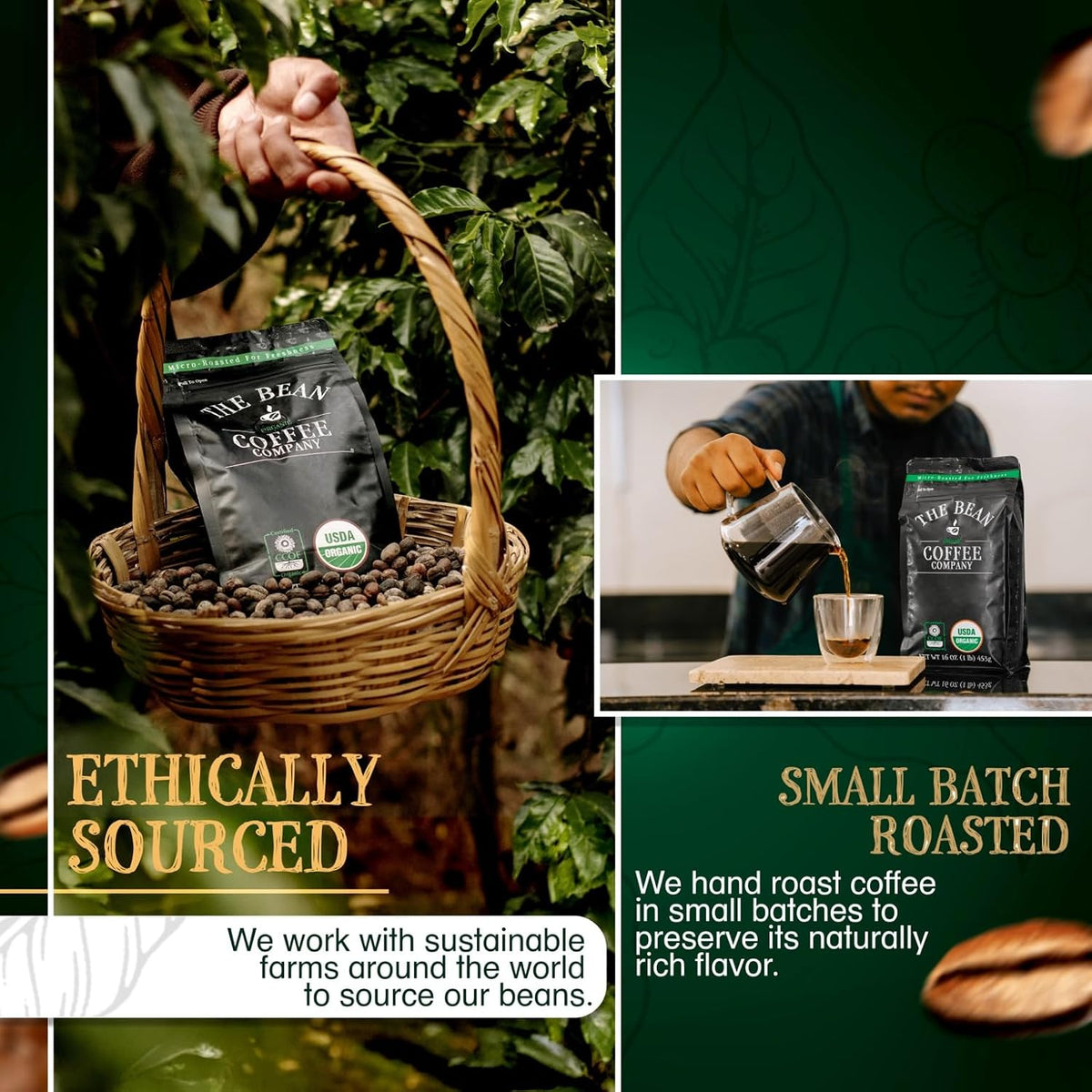 The Bean Organic Coffee Co. Aloha Bean Hazelnut, Medium, Ground, 2 x 1 lb | Smooth, toasted Hawaiian hazelnut. Organic ground coffee. Medium Roast. 2 x 1 lb.