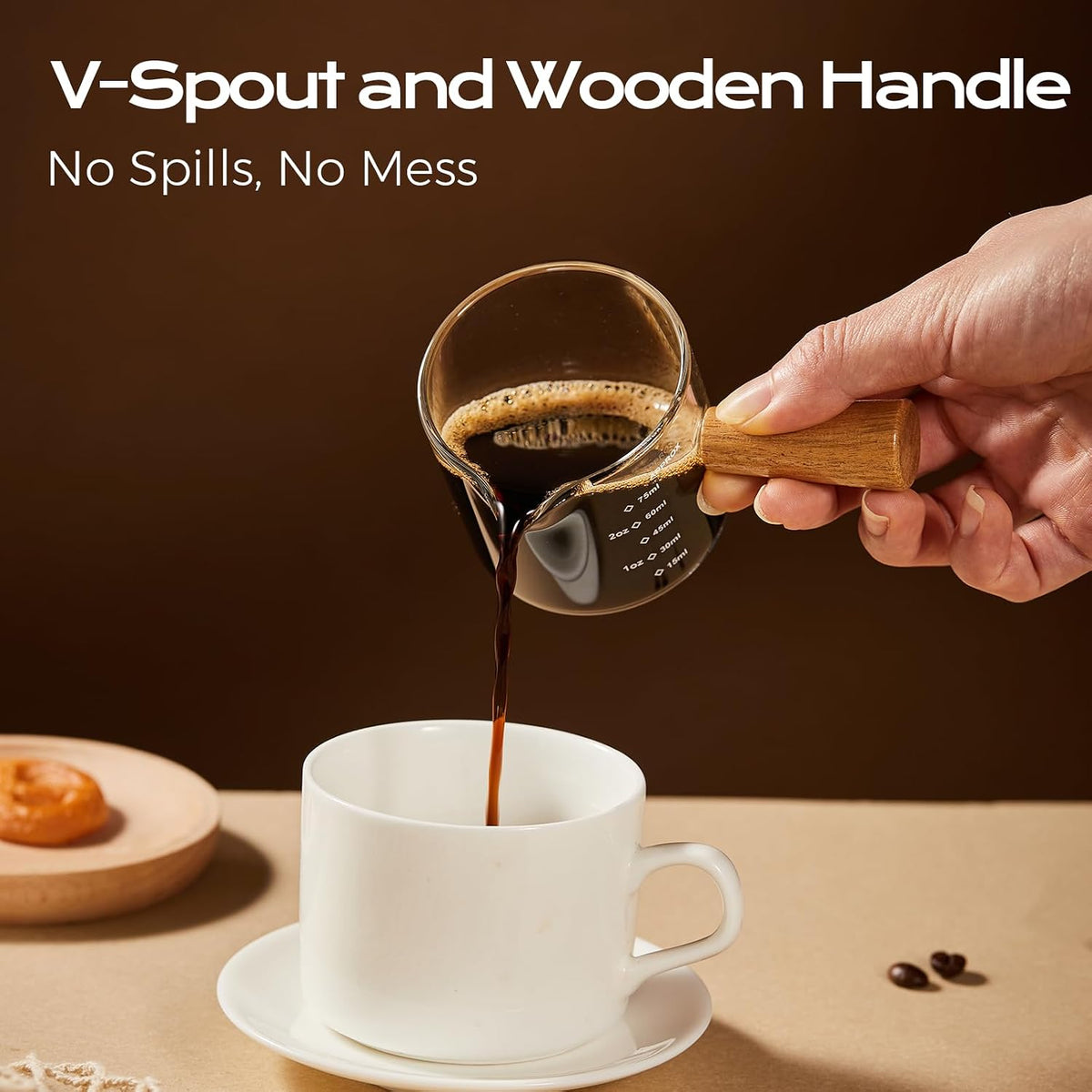 YARRAMATE 2.5oz Glass Espresso Shot Cup with V-Spout &amp; Handle | Borosilicate Glass, Precision Pouring, Heat Insulated Grip, Dual-Scale Accuracy, Easy to Rinse Clean