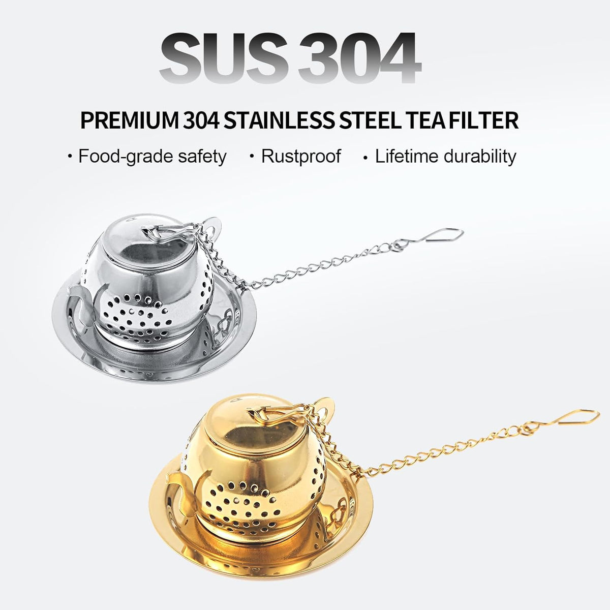 2 Pack Tea Infusers with Spoon, Loose Leaf Tea Strainer, Teapot Design | Cute Teapot Design, 304 Stainless Steel, Spoon Included for Loose Leaf Tea and Tea Lover Gifts