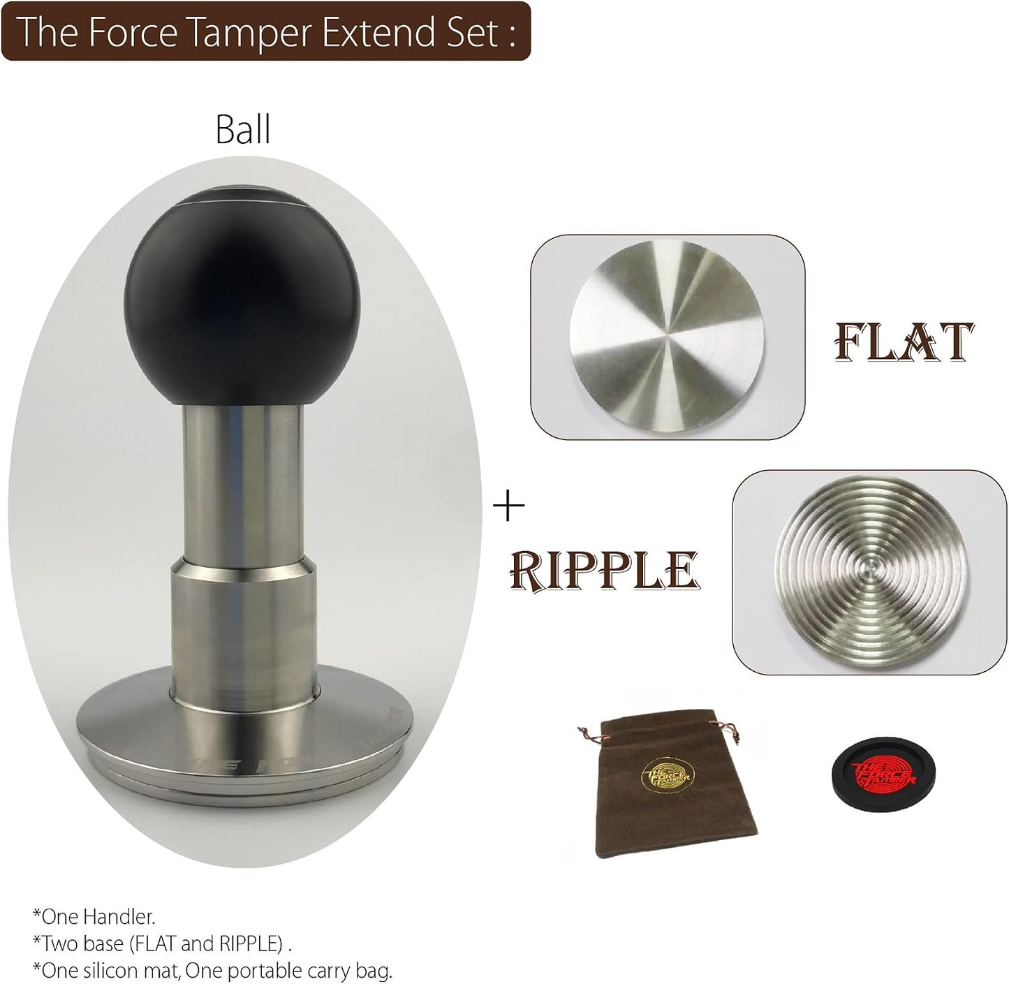 53.50mm Extend Set Ball-Black Matte AL Handle Coffee Tamper | Automatic Impact Adjustable Constant Pressure and Auto-leveling five sizes and eight combination sets are available