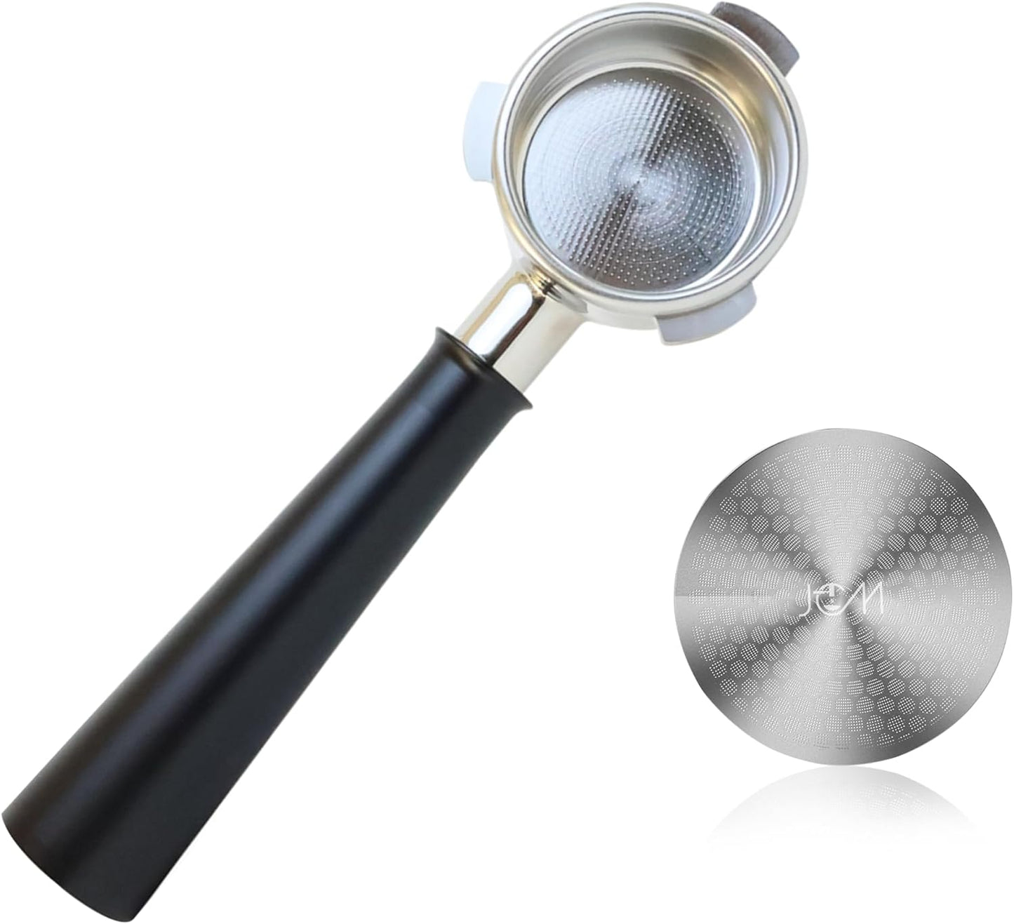54mm Bottomless Portafilter for Breville Espresso Machines with 18g Filter Basket &amp; 53.35mm Espresso Puck Screen – Bright Black