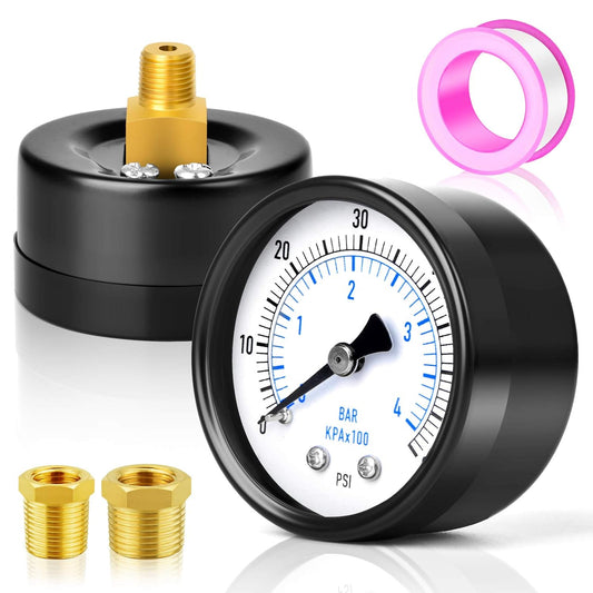 MEANLIN MEASURE 0-60Psi 2" DIAL FACE 1/8" NPT Well Pump Pressure Gauge, with 1/4" NPT and 3/8" NPT Hex Bushing, 3-2-3%