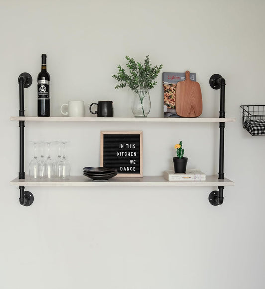 HDDFER Floating Bookshelf Bathroom Shelves Over Toilet Industrial Pipe Shelving Pipe Shelves Rustic White Wall Shelves 36