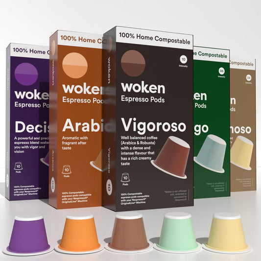 Woken Coffee Compostable Nespresso Pods Variety Pack - Dark and Medium Roast Italian Espresso Compostable Coffee Pods