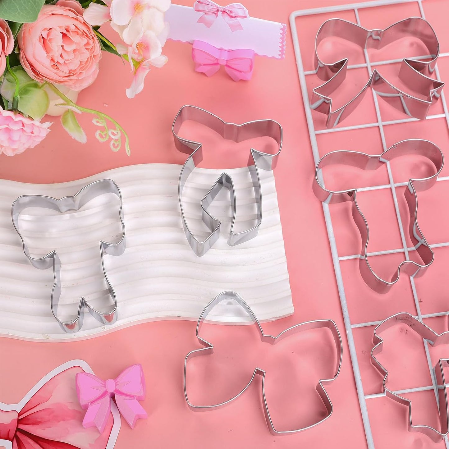 FYSUIMU 6Pcs Bow Cookie Cutters 3.9" Coquette Bowknot Shape Cookie Cutting Molds Biscuit Cutters for Women Birthday Wedding Baby Shower DIY Craft Baking Supplies