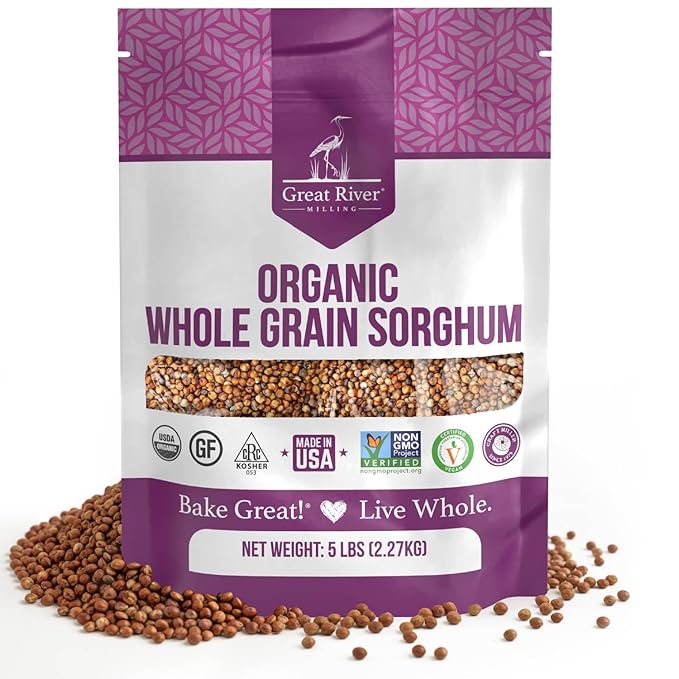 Great River Milling Whole Grain Sorghum | High-Protein Ancient Grain | Non-GMO, Kosher Certified | Ideal for Salads, Pilaf, Porridge, Baking & More | 5 Lb