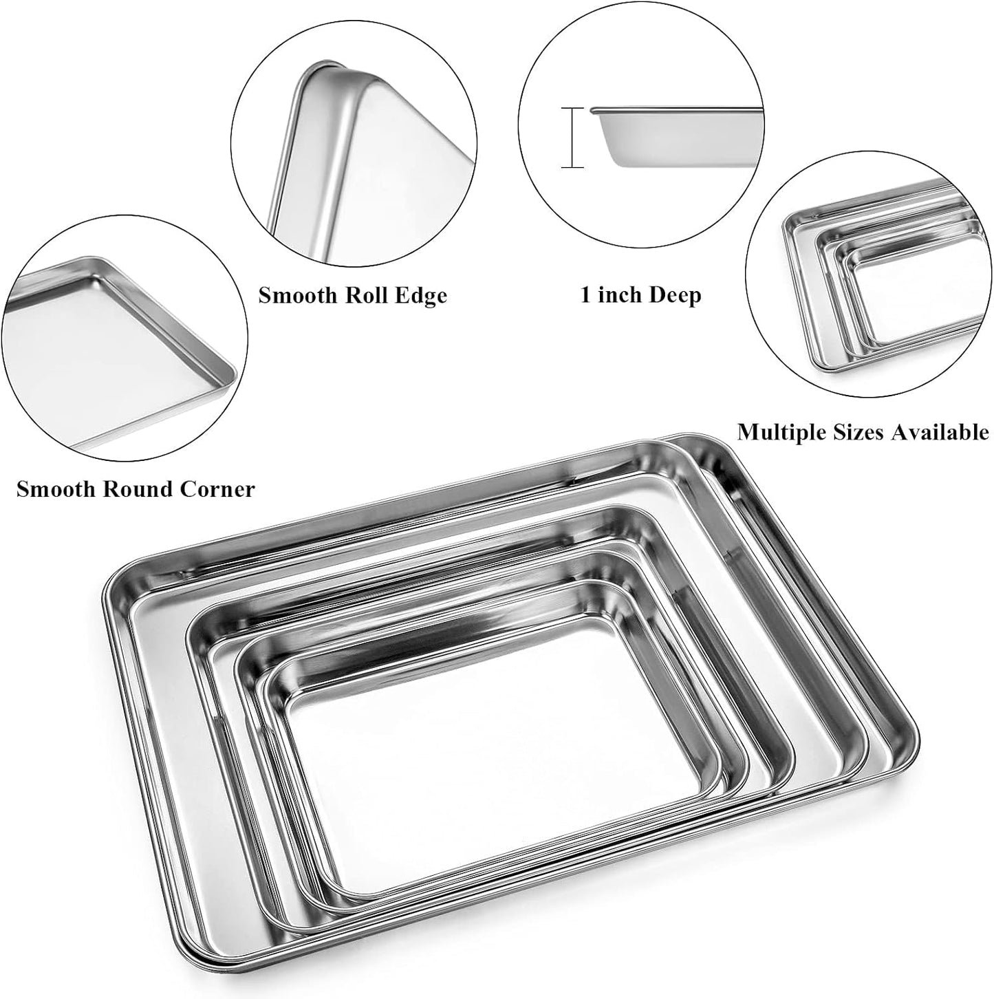 Stainless Steel Baking Sheet Cookie Sheet Pan with Cooling Rack Set of 4 | Baking Pan Cookie Pan with Rack for oven, Size 12.36 x 9.61 x 1 Inch Mirror Finish Easy Clean Dishwasher Safe(2 Pans+2 Racks)