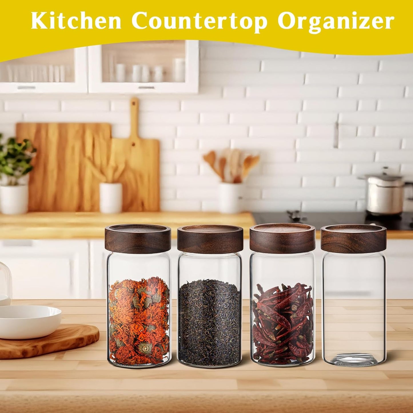18 OZ Glass Coffee Jars with Top Screw Lid Ground Sugar Spice Herb Container Clear Glass Jar Round Food Storage Canister for Pantry Tea Coffee Bean Spice Cookies Salts (2×550ml(18oz))