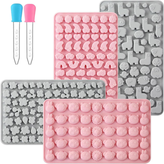 Animals & Flowers Silicone Candy molds, Non-Stick Gummy Bear Chocolate Gelatin Tray with 2 Droppers Creates 260 Alpaca, Clover, Animals
