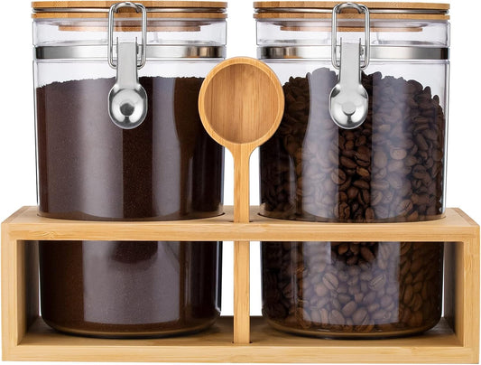 Yangbaga Coffee Container for Ground Coffee,2×58OZ Storage Containers with Shelf & Scoop,Plastics Airtight Coffee Canisters