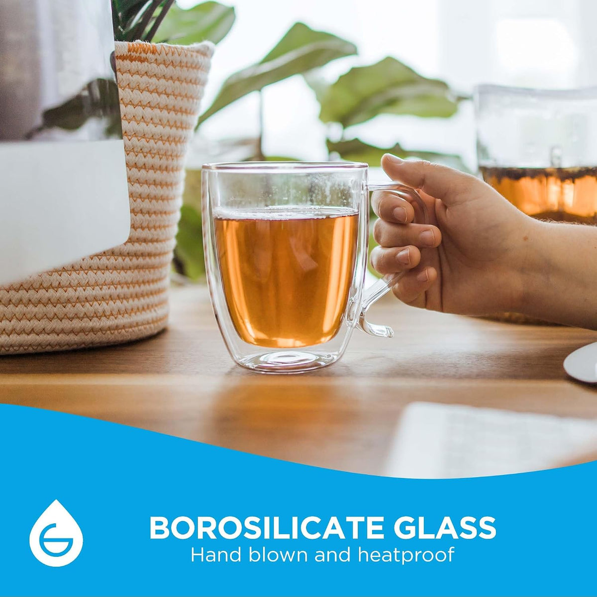GROSCHE Cyprus Double Wall Glass Mug For Coffee, Tea And Cold Drinks, 16 Oz | Floating Drink Effect Adds Modern Style, While The Lightweight, Dishwasher-Safe Design Makes Daily Handling And Cleanup Easy.