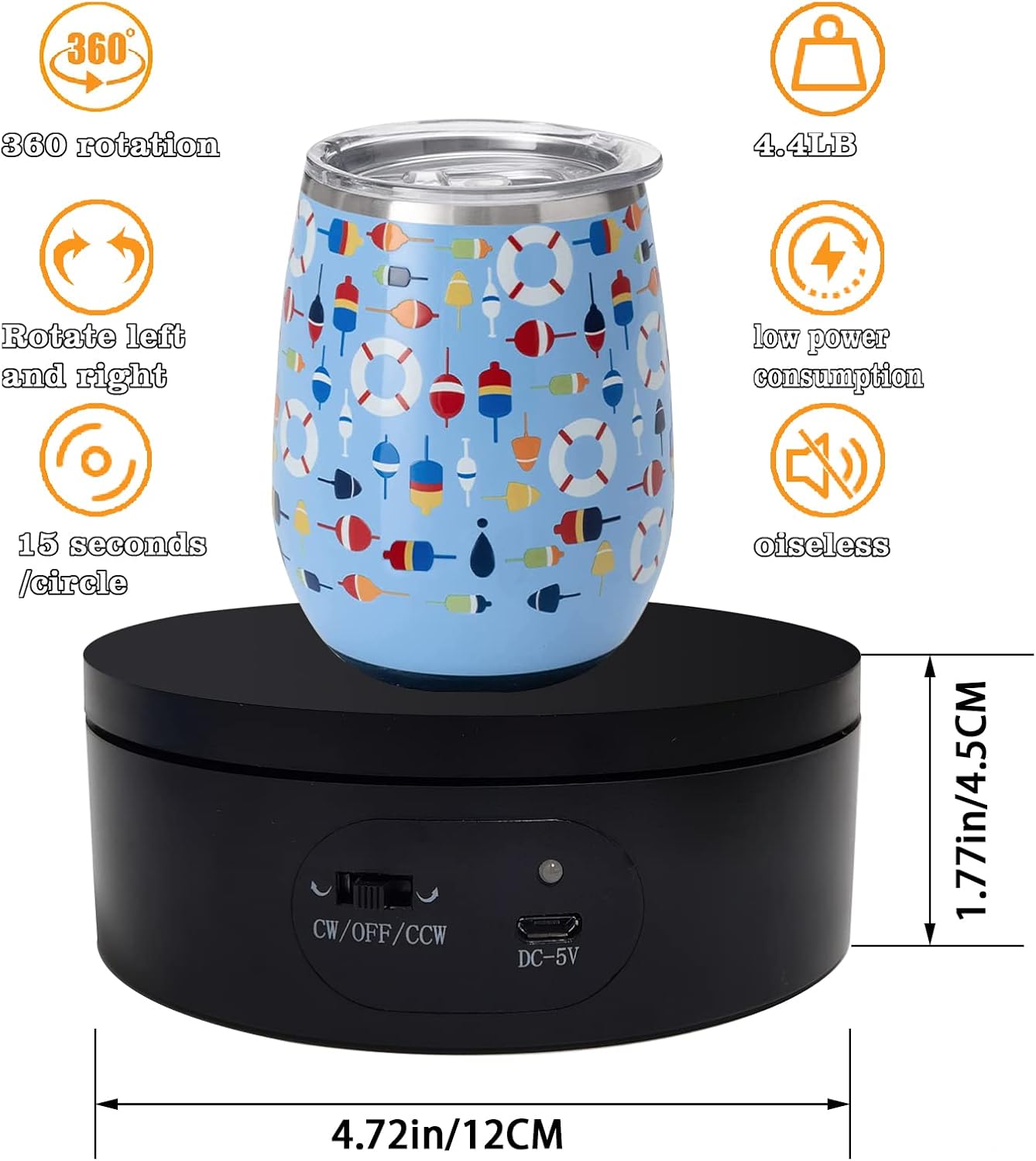 YVV Motorized Rotating Display Stand,Turner Cup Platform for Epoxy Glitter Tumbler, 360 Automatic Mute Rotating Turntable, Tumbler Making Supplies Spinner, Base for Product Video Show ,Balck 4.72in