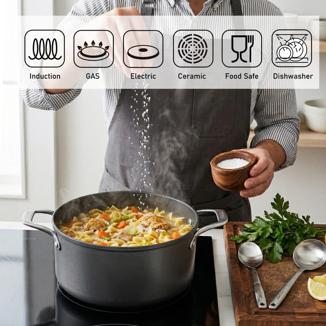 TECHEF - Onyx Collection - 5-quart Soup Pot with Glass Lid, coated with New Teflon Platinum Non-Stick Coating (PFOA Free) (5-quart)