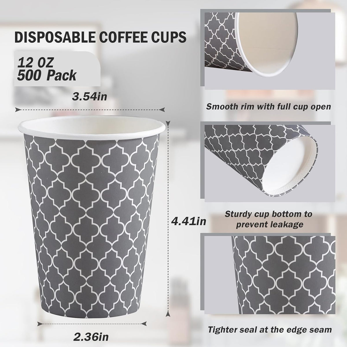Lamosi Coffee Cups 12 oz 500 Pack, Disposable Paper Coffee Cups, Hot Cups