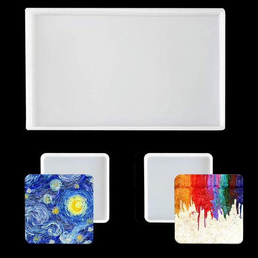Large Silicone Resin Tray Molds,3PCS Agate Geode Coaster Resin Molds,Include Square,Rectangle Mold,Silicone Mold for Making