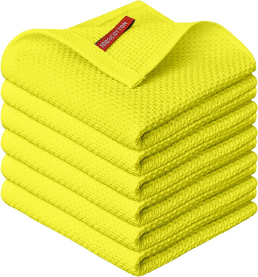 Artoid Mode 100% Cotton Lemon Yellow Waffle Weave Kitchen Dish Cloths, 12x12 Inch Ultra Soft Absorbent Quick Drying Kitchen