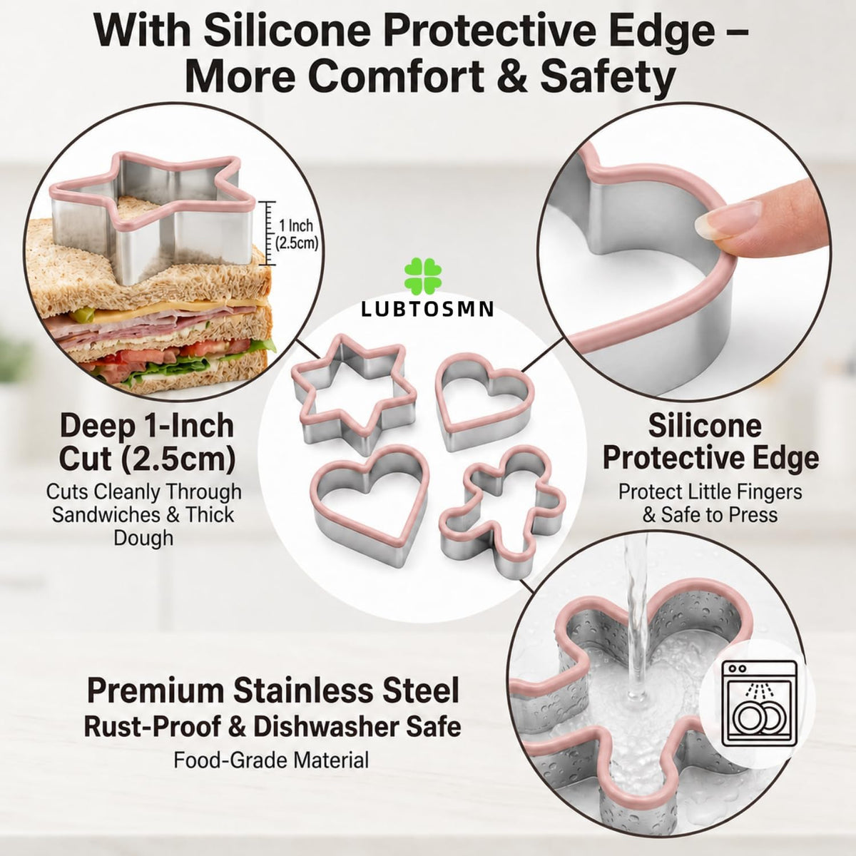 LUBTOSMN 4 Piece Back to School Cookie Cutters Set, Silicone Rim Baking Set