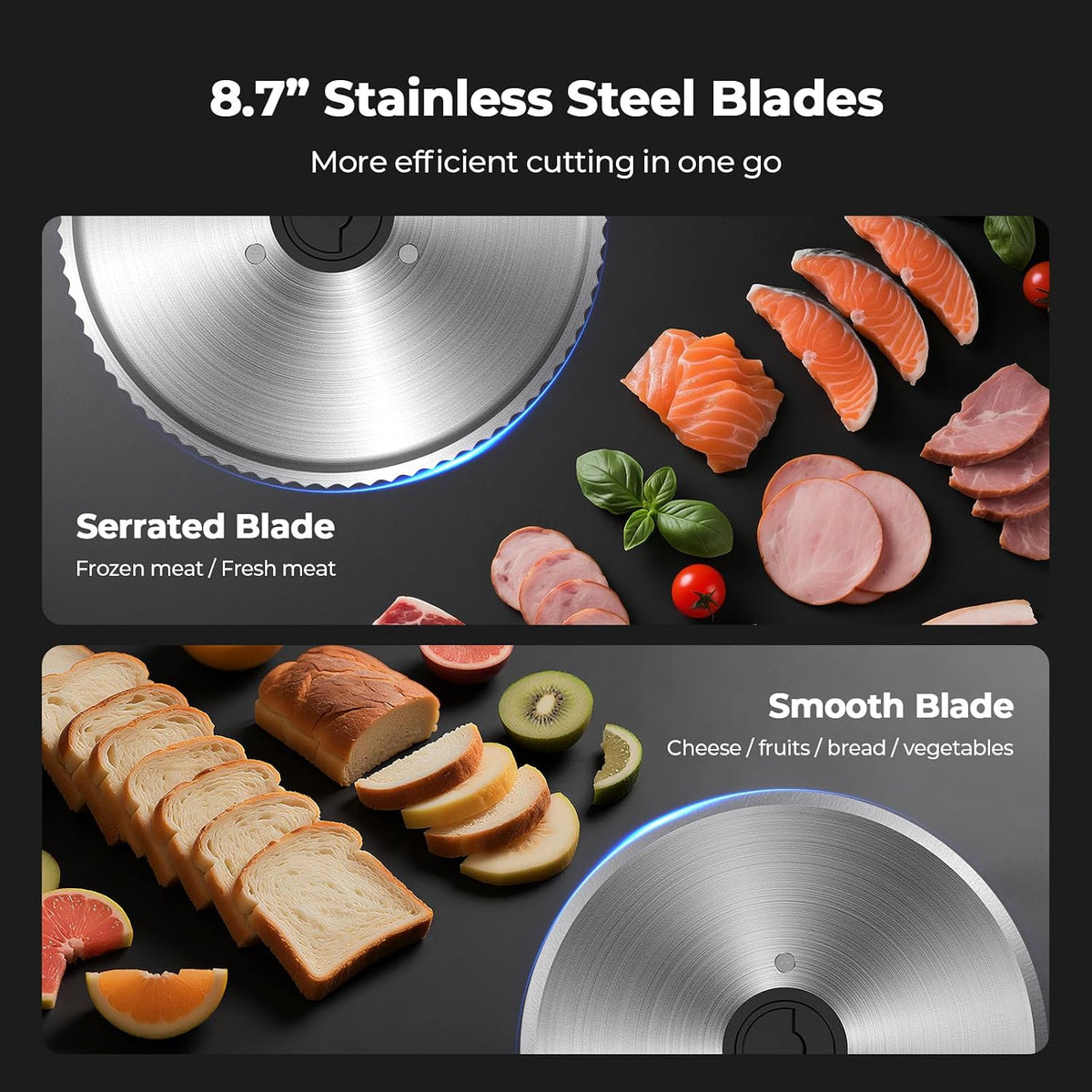 OSTBA Meat Slicer, Two 8.7” Stainless Steel Blades, 200W DC Motor