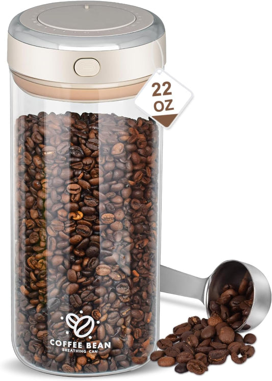 22oz Airtight Coffee Canister With Scoop, Glass Coffee Container Airtight,High Borosilicate Jar With Co2 One-Way Valve, Date