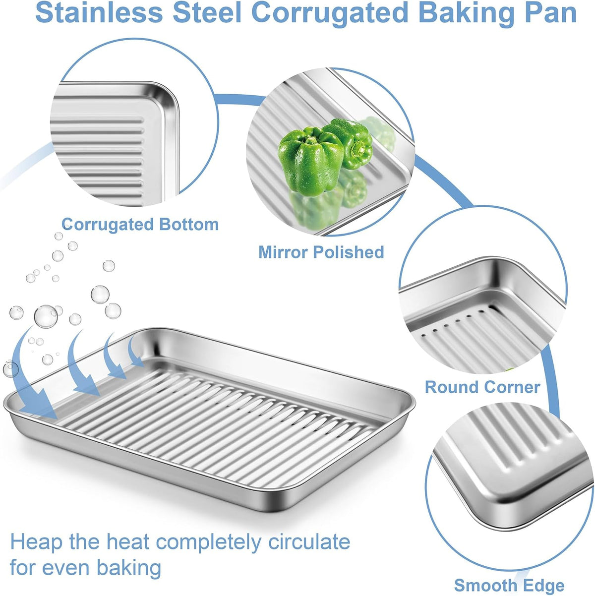 TeamFar Toaster Oven Pan with Rack, Stainless Steel 10.5 Inch Baking Tray