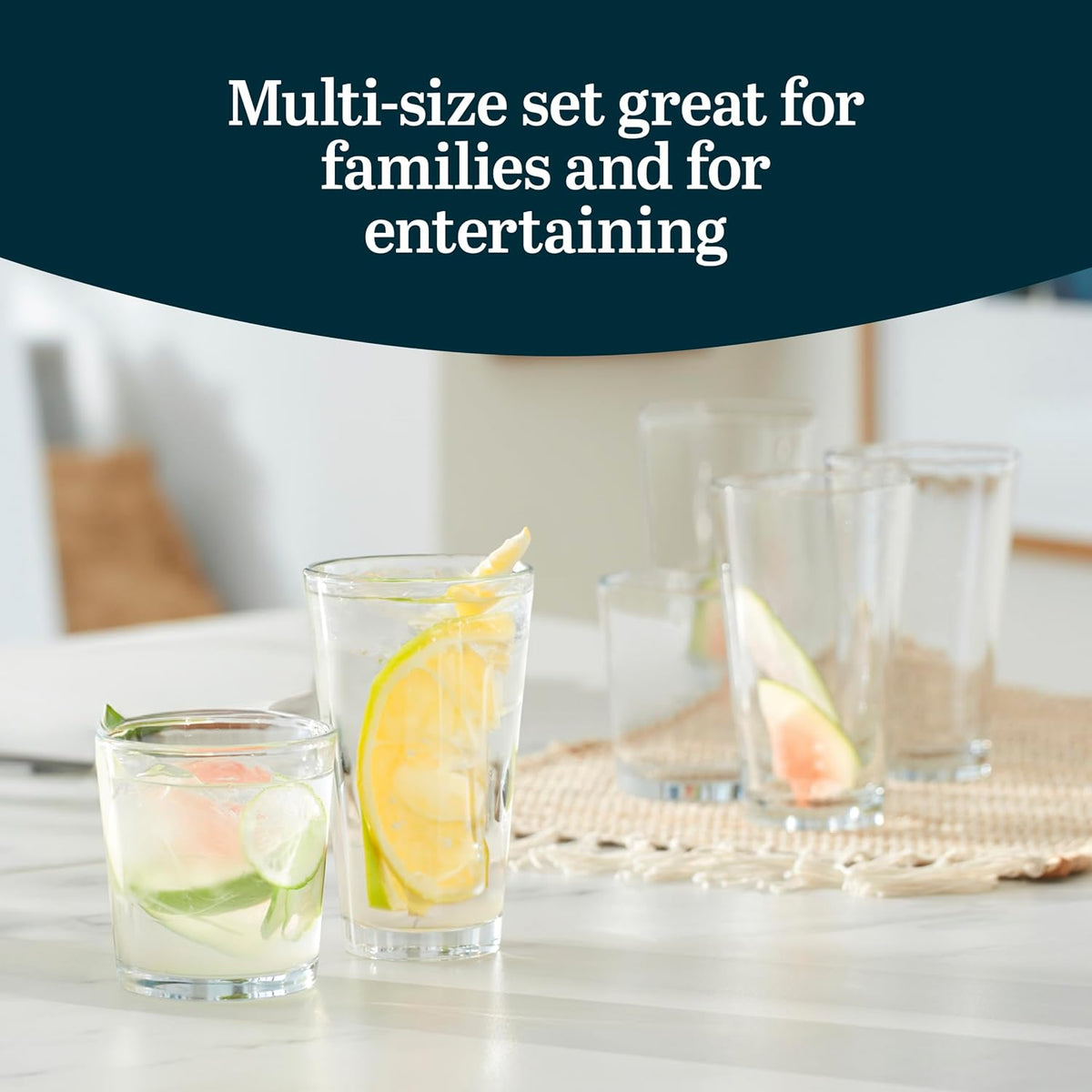 Libbey Preston Tumbler &amp; Rocks Drinking Glasses Set of 16, All-Purpose Cups | 16 oz and 13 oz Capacities for Water, Juice, Cocktails, and More with Wide Mouths and Dishwasher-Safe Cleanup