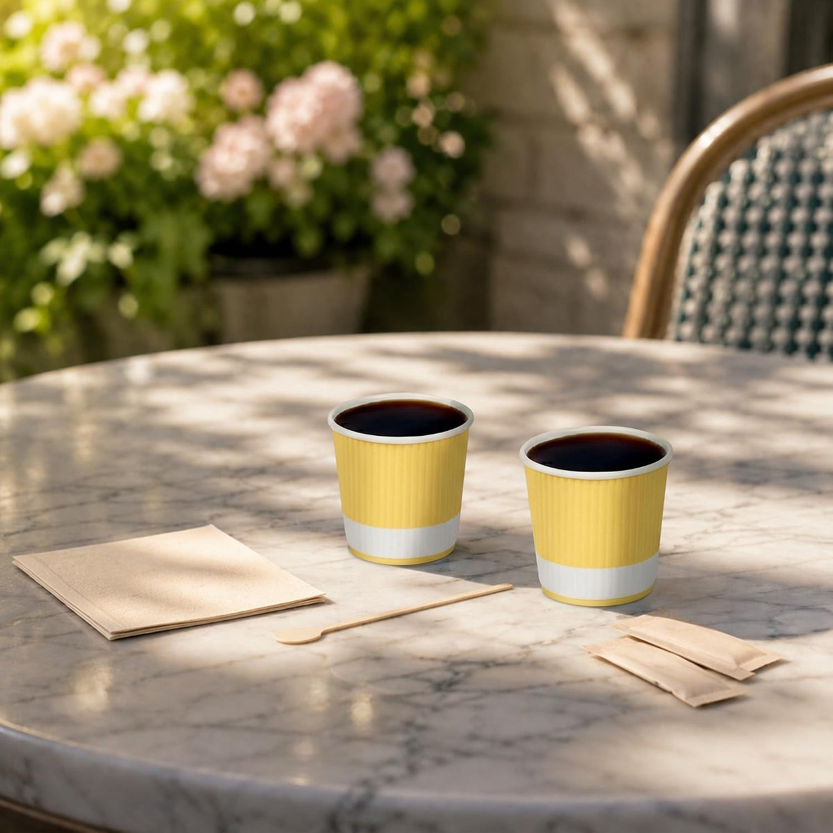 Restaurantware Ripple Wall Coffee Cups 500 Count 4 Ounce Insulated Light Yellow Paper Cups, Rolled Rim Spill-Resistant Disposable Paper Non-Slip for Coffee, Beverages
