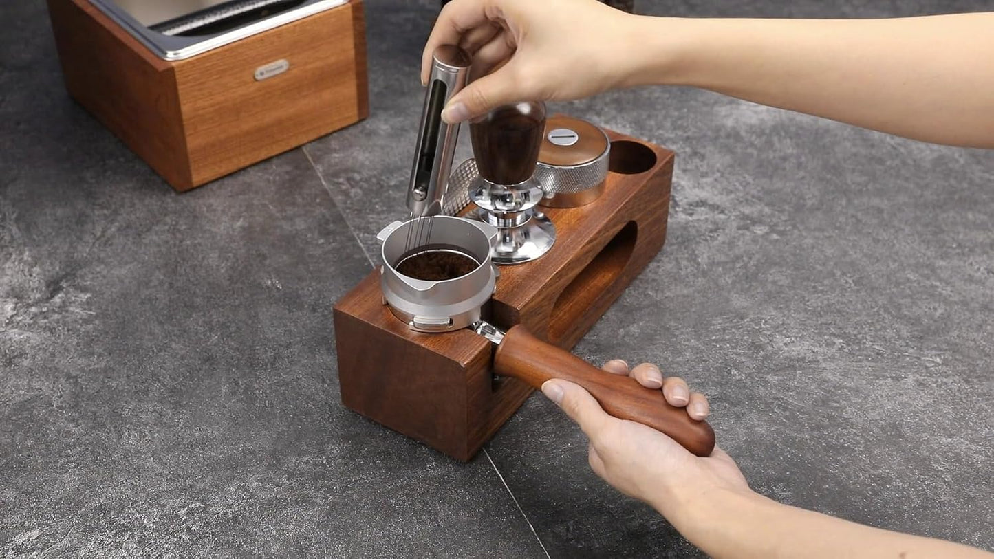 espresso tamping station called Coffee Tamper Station Fit 51 to 54mm Espresso Accessories The tamper holder Or organizer station Adjustable Portafilters Stand Height (7 IN 1)