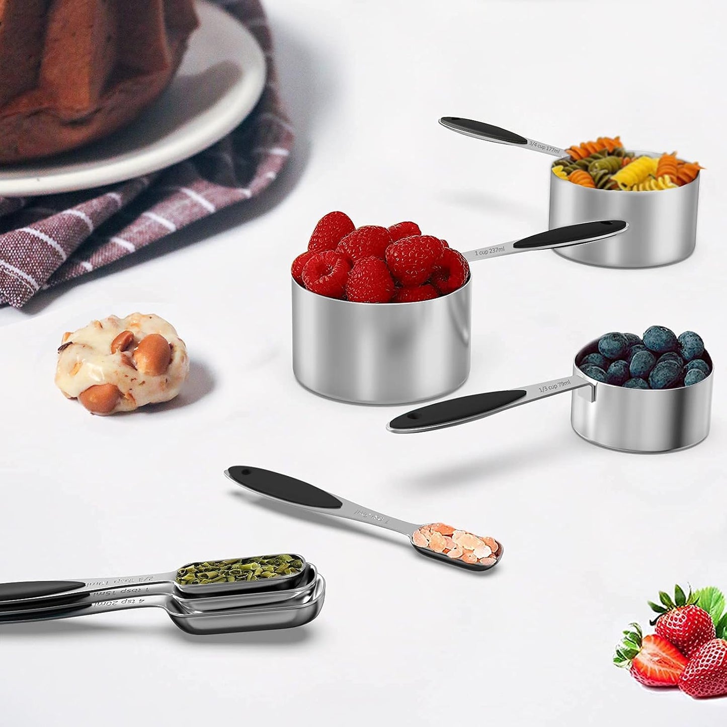 Measuring Cups and Measuring Spoons Set, Wildone Stainless Steel 8 Measuring Cups, 10 Measuring Spoons, 1 Leveler 1 Whisk &amp; 5 Mini Spoons, for Dry and Liquid Ingredient - 25 Piece Black