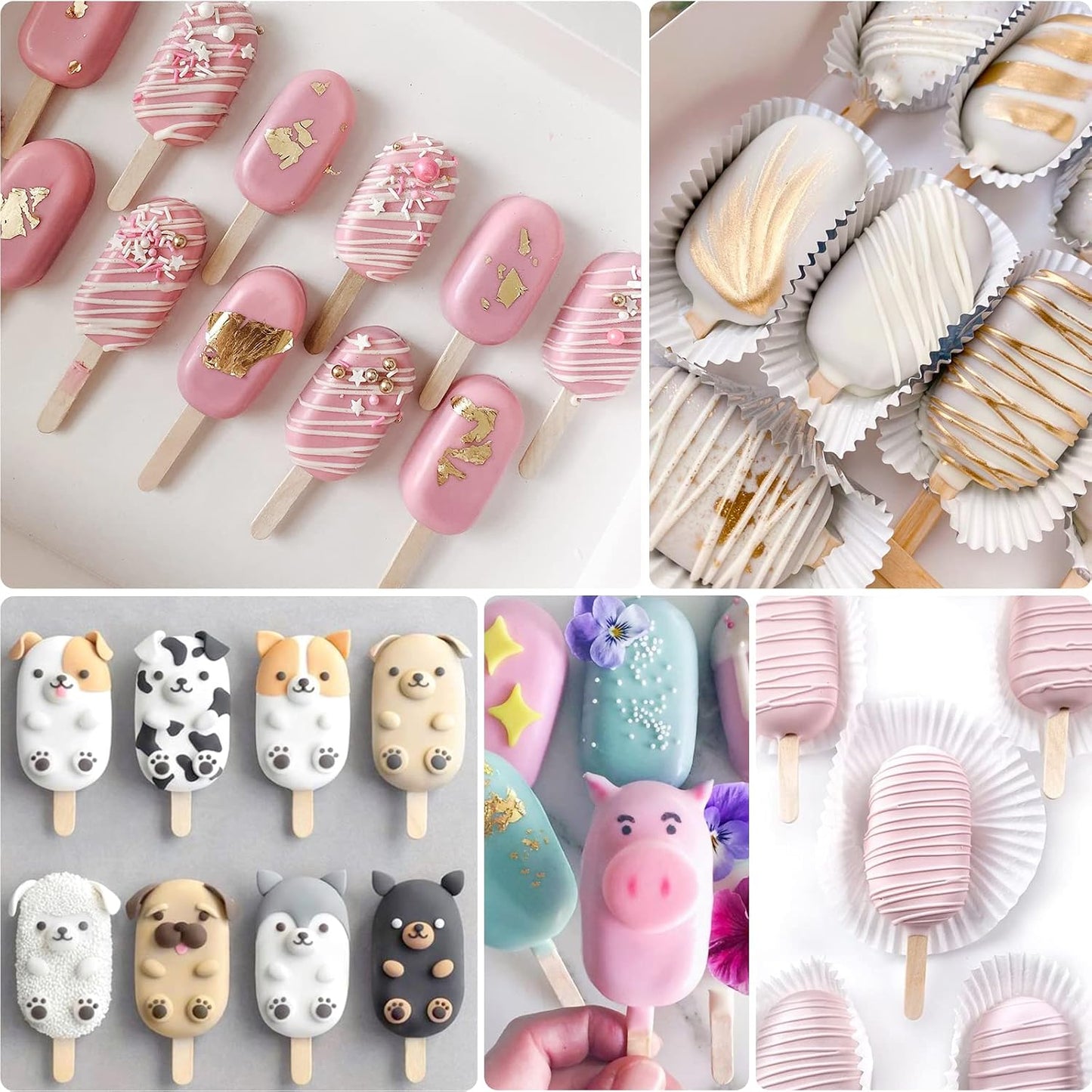 Popsicle Silicone Mold with 50 Pcs Wooden Sticks | Food Grade Silicone, Easy to Use, Oval Homemade Ice Cream Molds for Ice Pop, Cakesicles, Cake Pop