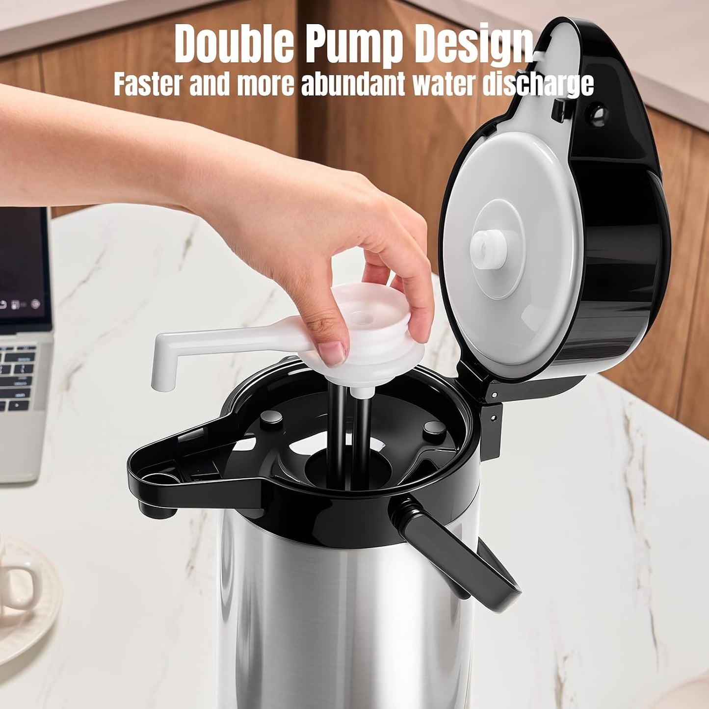 PARACITY Coffee Carafe with Pump, 84.5 oz Stainless Steel Airpot Dispenser | Double pumps and Lazy Susan base serve hot or cold beverages; termos para cafe suits cocoa stations, parties and gatherings.