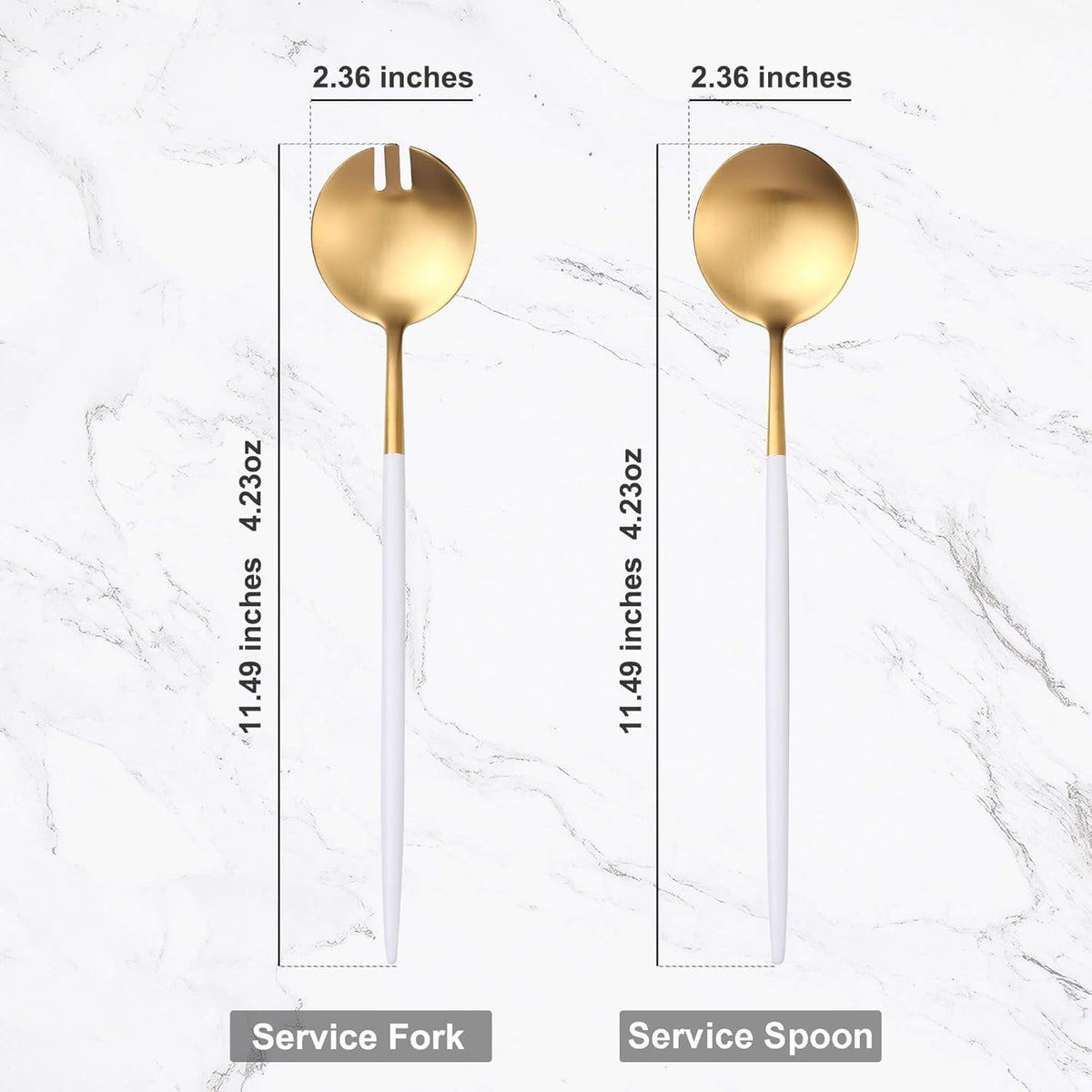 Lemeya White Gold Salad Serving Utensils,Serving Spoons Stainless Steel,2Pcs Long Handle Salad Servers 11.42 Inch,Salad Utensils for Serving,Matte Finish,Dishwasher Safe