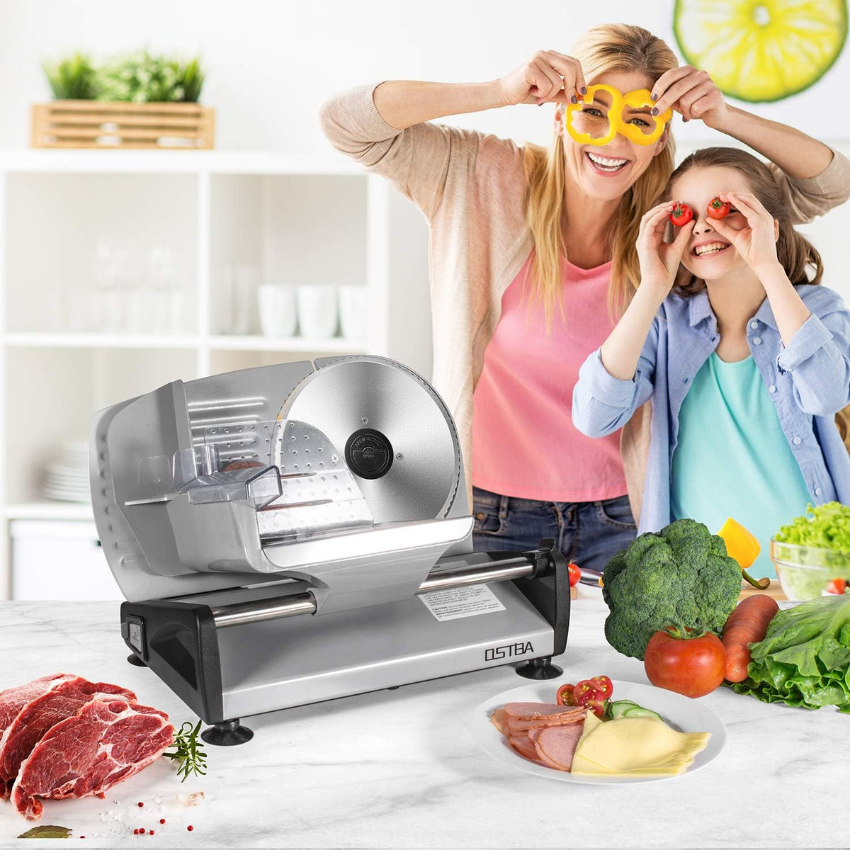 OSTBA Electric Meat Slicer with 7.5” Stainless Steel Blades, 200W