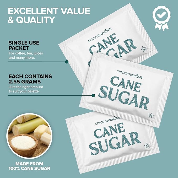 Bulk White Sugar Packets 2000 Count Individual Portion Packs for Hot Drinks Great for Restaurants Offices Schools and Home Use