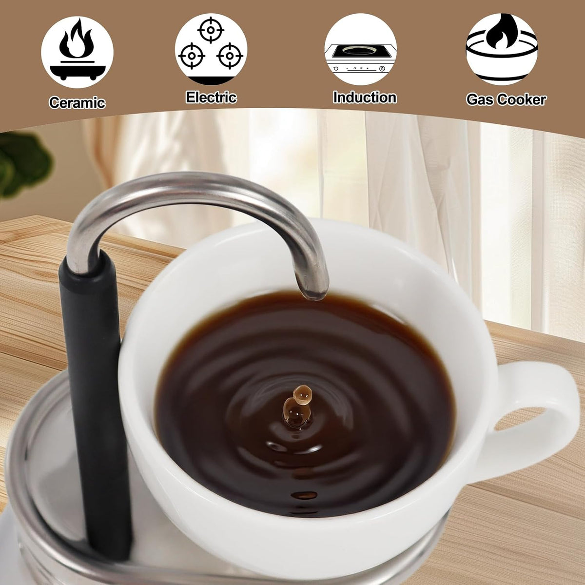Uncoated 1 Cup Single Tube Moka Pot 304 Thickened Stainless Steel | Mini Coffee Maker Stovetop Espresso Coffeemaker Italian Classic Style Brewing Greca Cafe Machine for Camping Travel Home 90ml