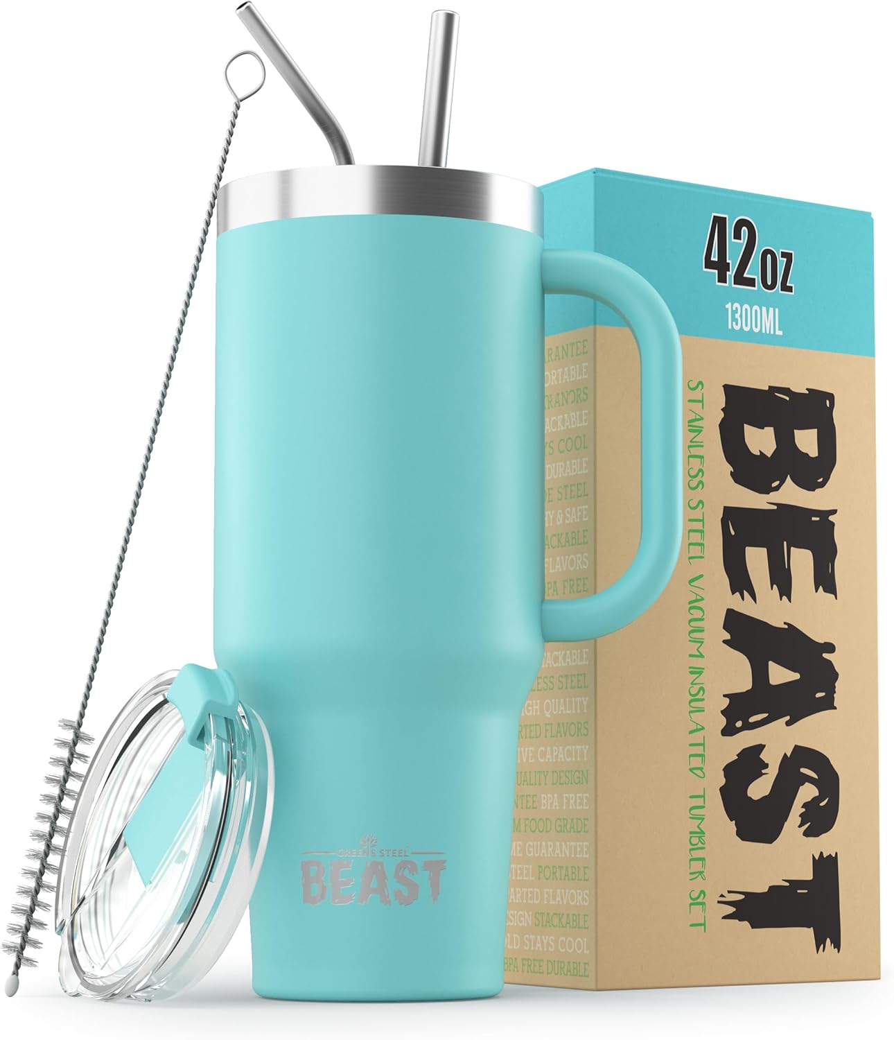 Beast 42 oz Tumbler Stainless Steel Vacuum Insulated Coffee Ice Cup Double Wall Travel Flask (Aqua B