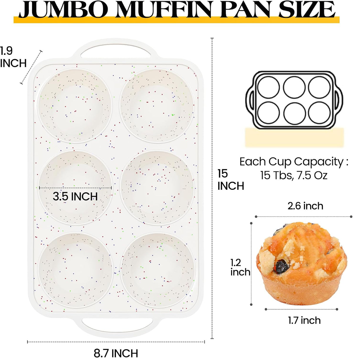 6 Cup Jumbo Muffin Pan for Baking with Metal Frame Nonstick