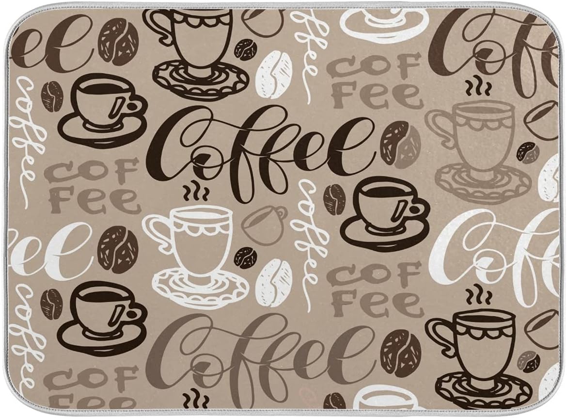 Brown Coffee Dish Drying Mat - 18 x 24 Inch, High Absorbent Reversible Microfiber Coffee Bean Dish Rack Pad