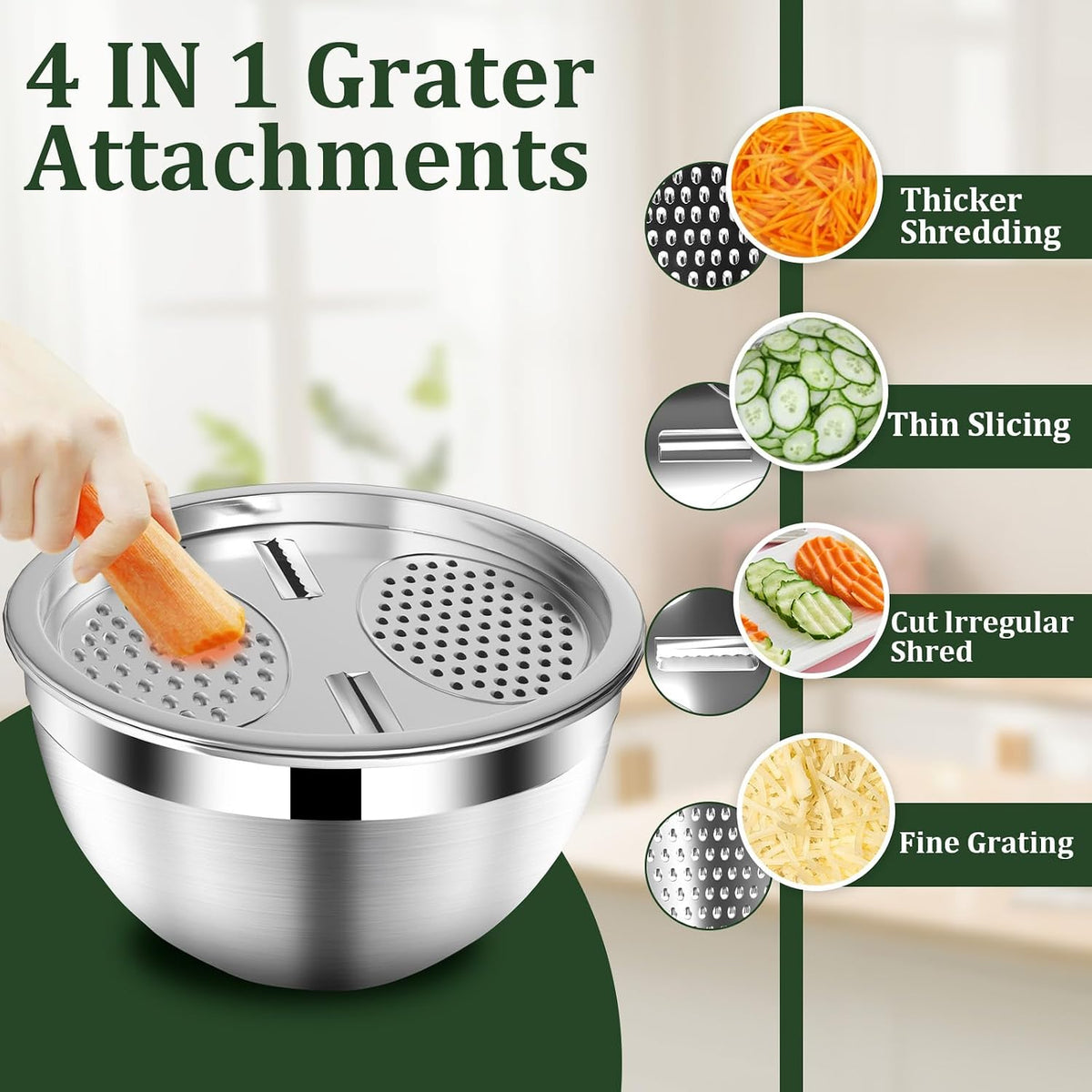 Nicdiet Mixing Bowls with Lids Set, 16PCS Stainless Steel Mixing Bowls,Nesting Storage Bowls for Kitchen with Mixing Bowl, Colander, Strainer &amp; Grater, Metal Salad Bowl for Kitchen Gadgets, Black