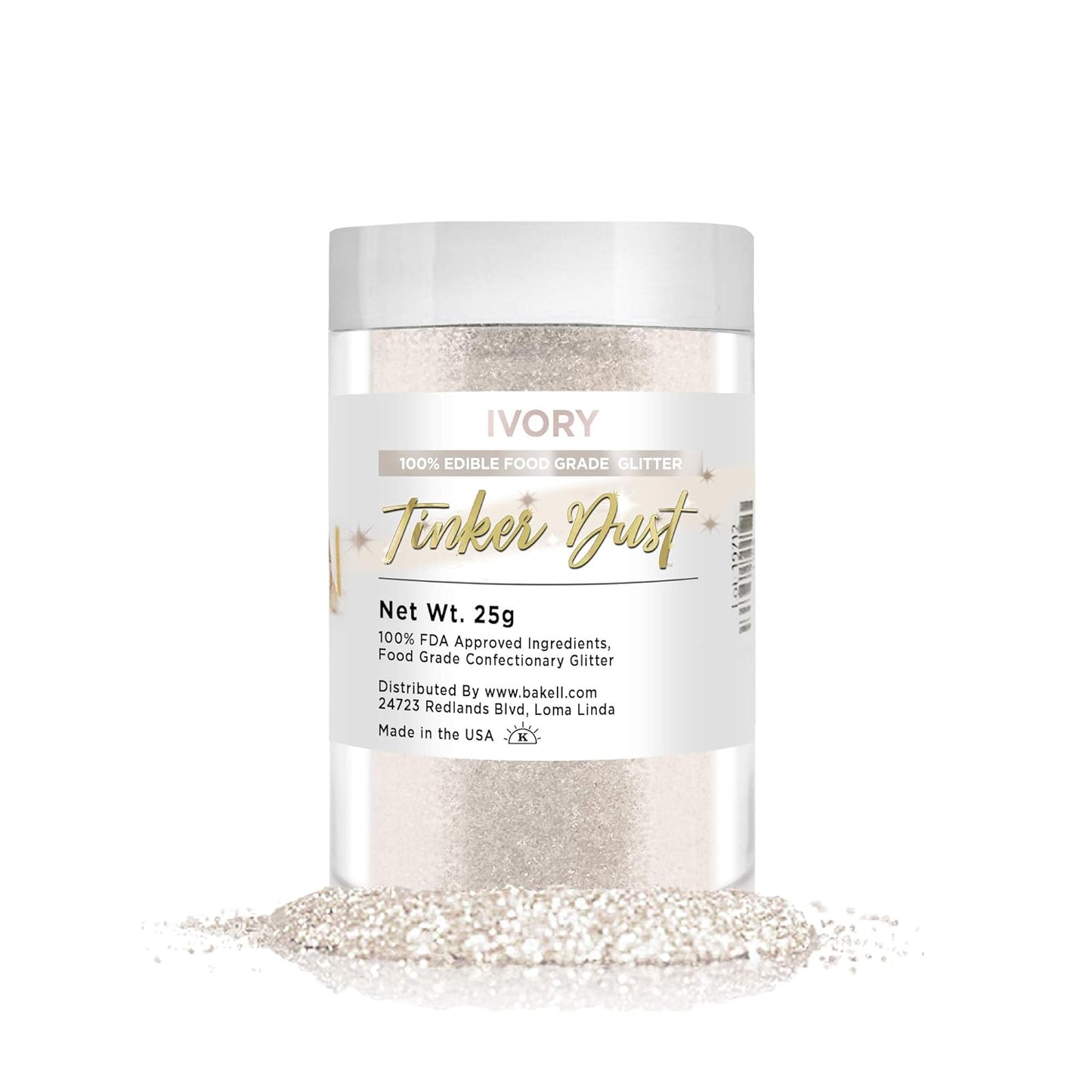BAKELL Ivory Edible Glitter, 25 Grams | TINKER DUST Edible Glitter | KOSHER Certified | 100% Edible 
