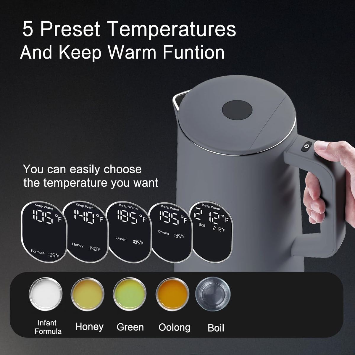 1.5L Hot Water Electric Kettle Temperature Control Teapot Cordless