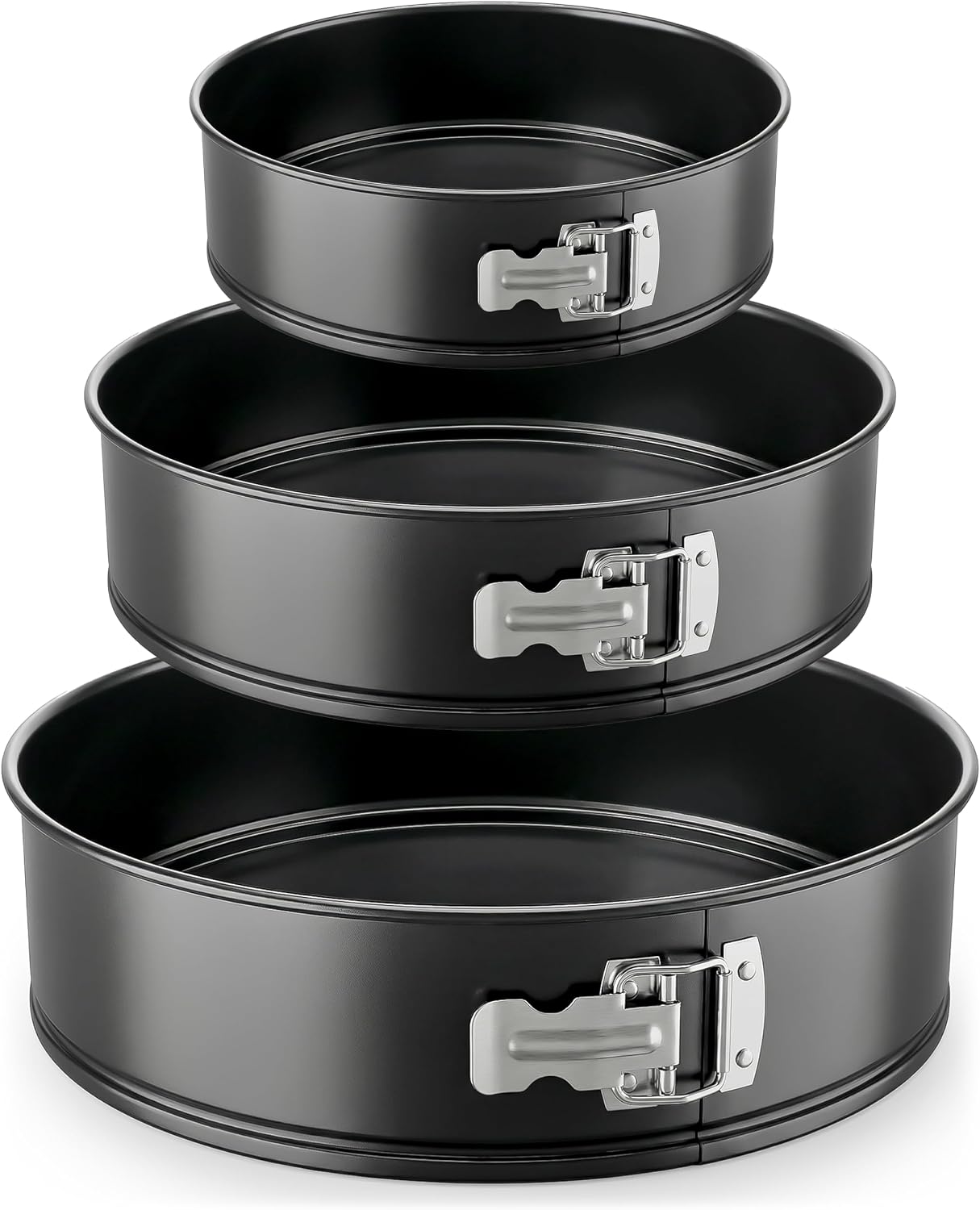 Nutrichef 3-Piece Nonstick Springform Pan Set - Premium Carbon Steel Cheesecake Pans with Stainless Steel Clasp - 6", 8", 10" Sizes, Oven Safe up to 450°F - Includes 300pcs Parchment Paper (Black)