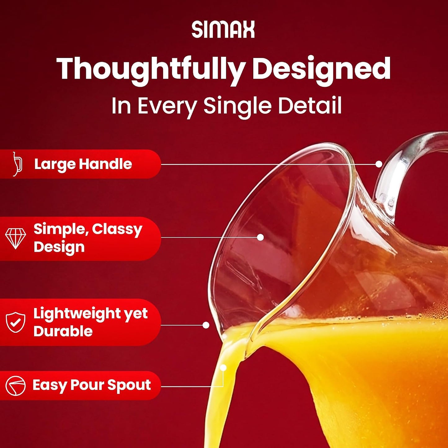 Simax SMALL Glass Pitcher 16 Oz: Borosilicate Glass Pitchers With Handle - Montessori Pitcher For Kids - Mini Pitcher - Small Water Pitcher For Orange Juice, Milk &amp; Tea - Pint Small Pitcher -1/2 Quart