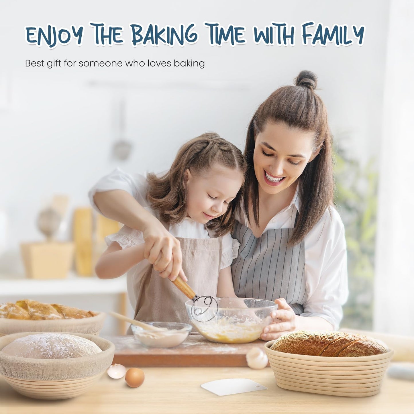 Sourdough Starter Kit with 2 Oval Banneton Bread Proofing Baskets | Complete Sourdough Bread Baking Supplies, Beginner Friendly, 2 PCS 10 in Oval Rattan Banneton, Sturdy Sour Dough Tools