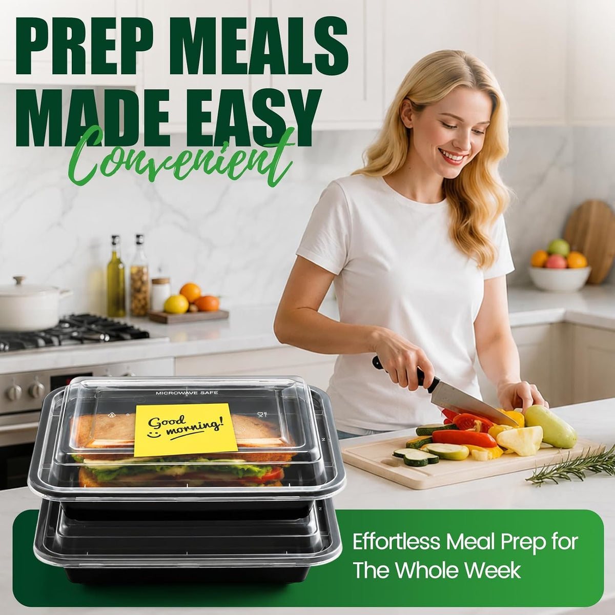 100-Piece (50-Pack) 16 OZ Meal Prep Containers Reusable with Lids, Sturdy Leakproof & Food Safe, Microwave, Freezer, Dishwasher Safe To Go Food Containers, Plastic Take Out Containers, Black
